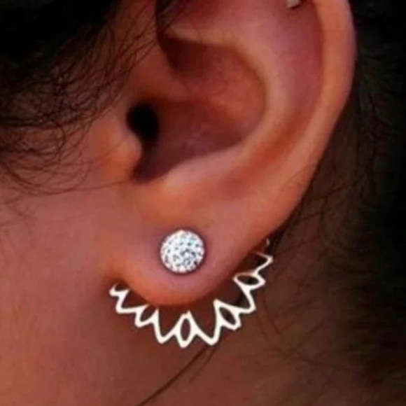 Lotus Crystal Flower Earrings Double Sided - Picture 5 of 6